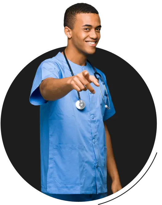 Male nurse in blue scrubs representing nursing program